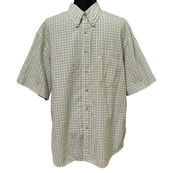 Columbia Outdoor Plaid Hiking Shirt Green White Button Front Medium - Picture 1 of 6